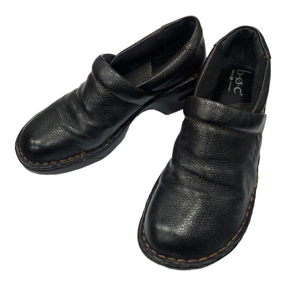BOC Born Peggy Women Sz 7 Black Leather Clogs Mule Slip On Comfort Shoes…